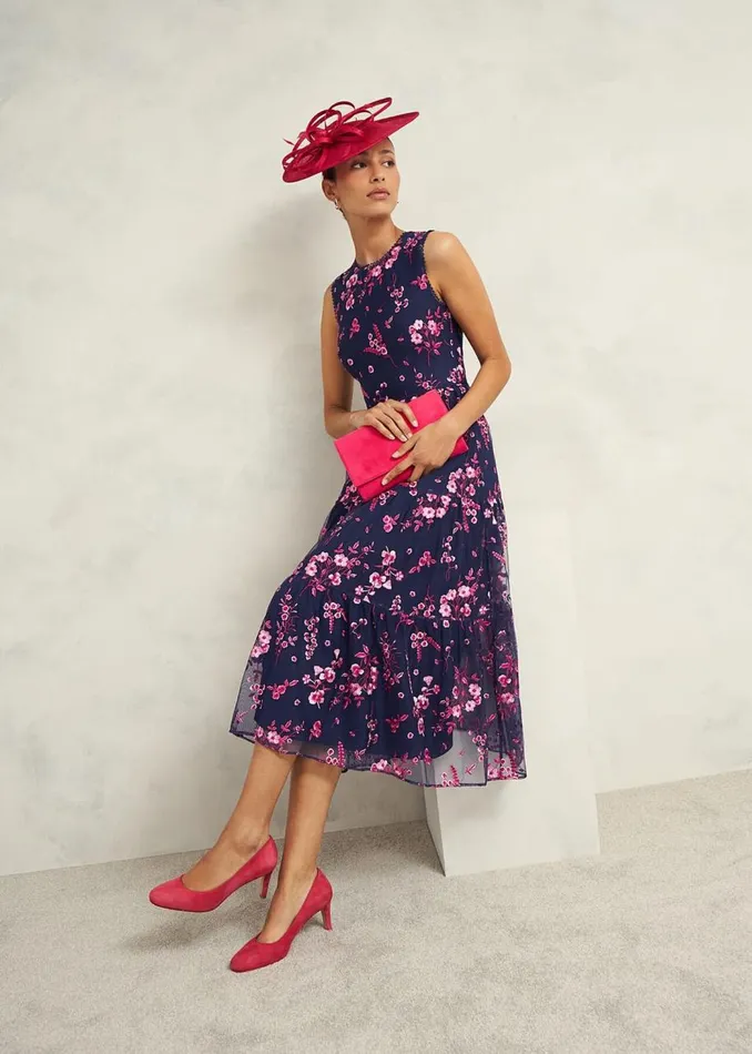 Dresses and Jumpsuits Women HOBBS Bethany Embroidered Dress Navy Pink