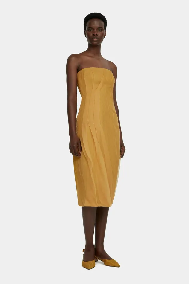 Dresses Aracely Strapless Dress in Ochre Moire Mikado Emilia Wickstead Women