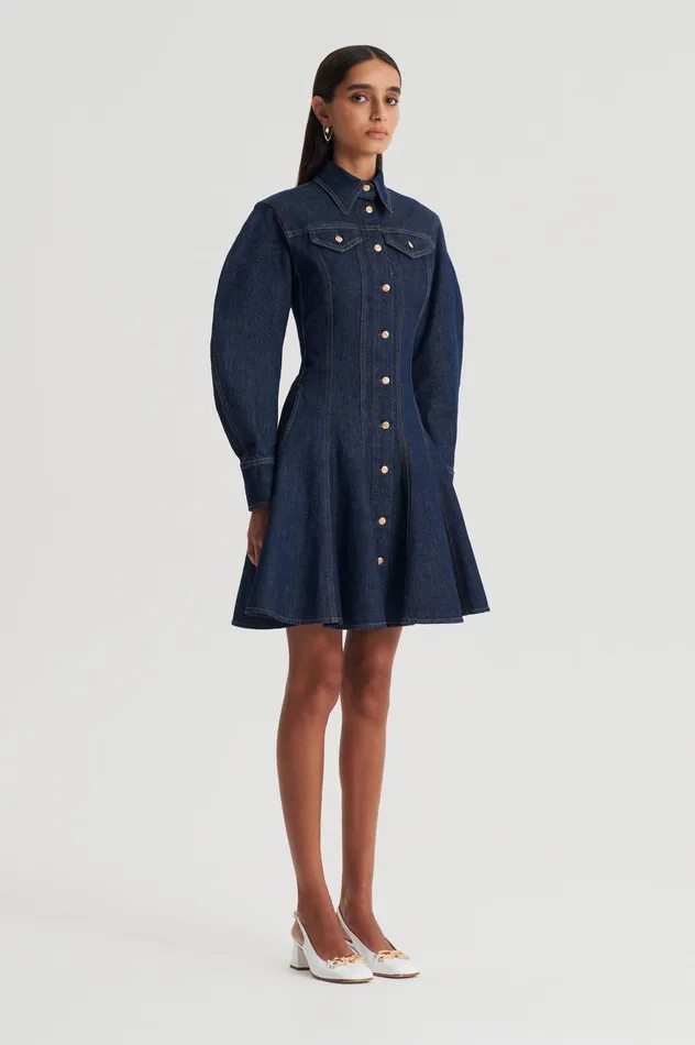 Dresses DENIM MINI DRESS INDIGOB Scanlan Theodore Women Dresses DENIM MINI DRESS INDIGOB Scanlan Theodore Women