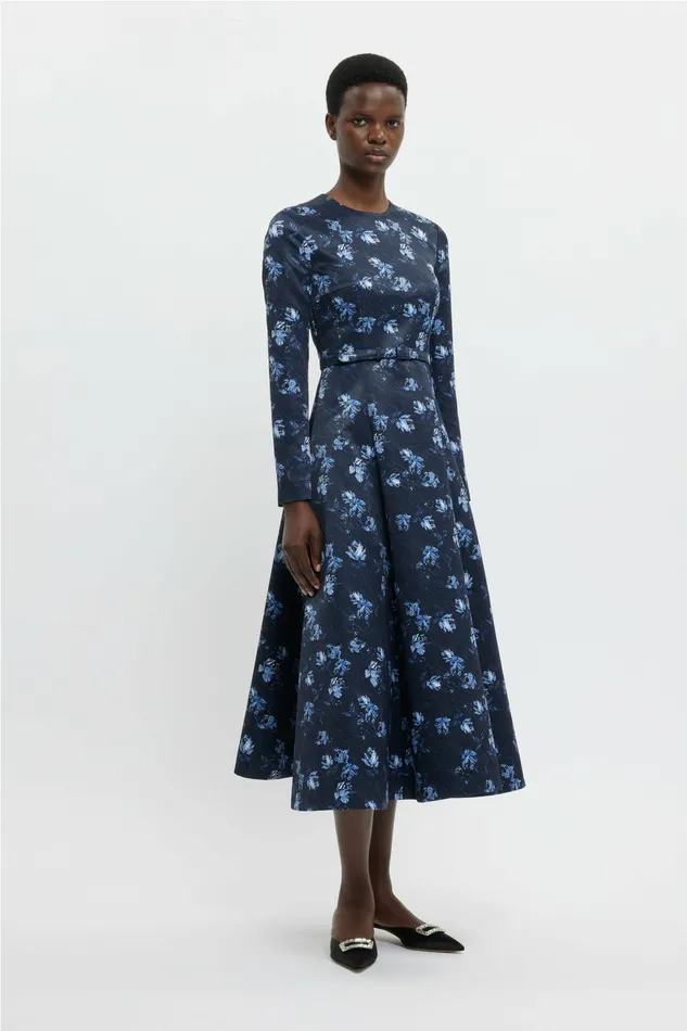 Dresses Emilia Wickstead Women Capucine Dress In Ditsy Rose On Navy Taffeta Faille