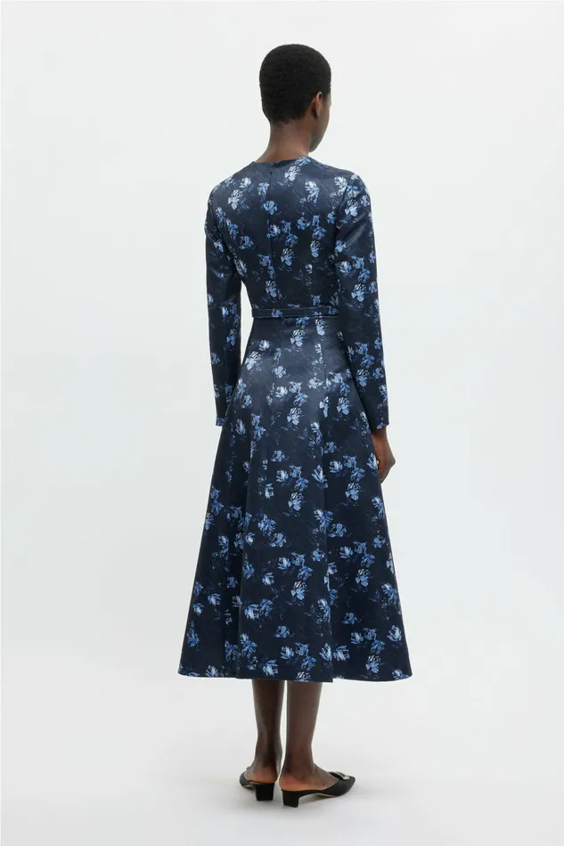Dresses Emilia Wickstead Women Capucine Dress In Ditsy Rose On Navy Taffeta Faille