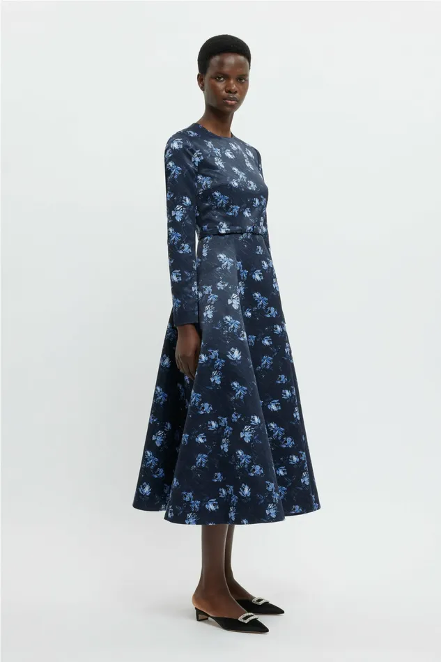 Dresses Emilia Wickstead Women Capucine Dress In Ditsy Rose On Navy Taffeta Faille