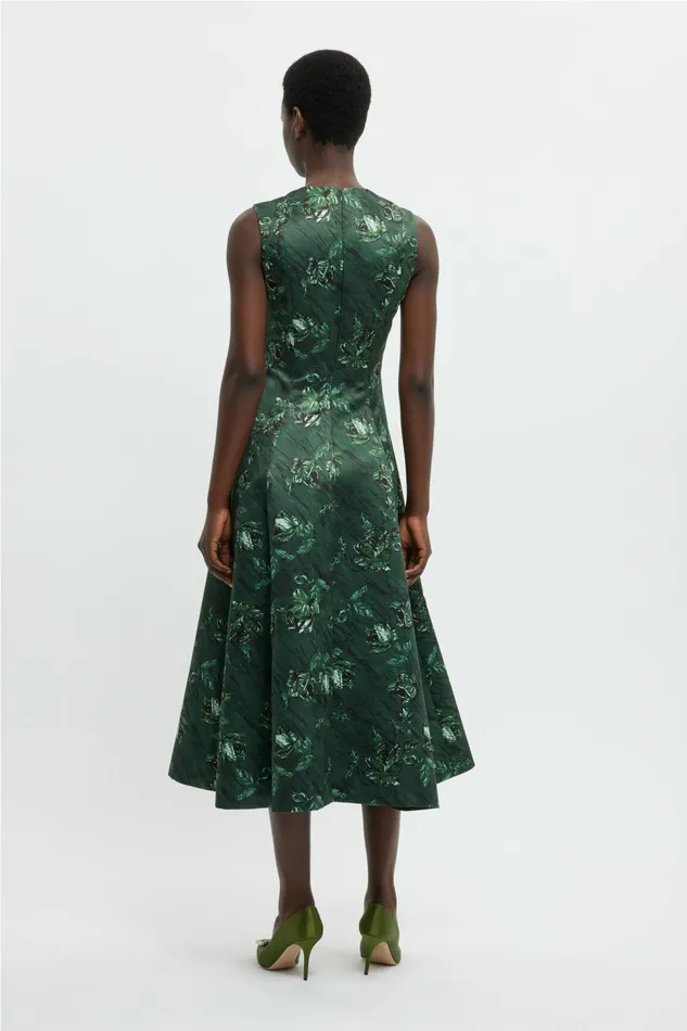 Dresses Mara Dress In Green Roses On Marble Print Taffeta Faille Emilia Wickstead Women