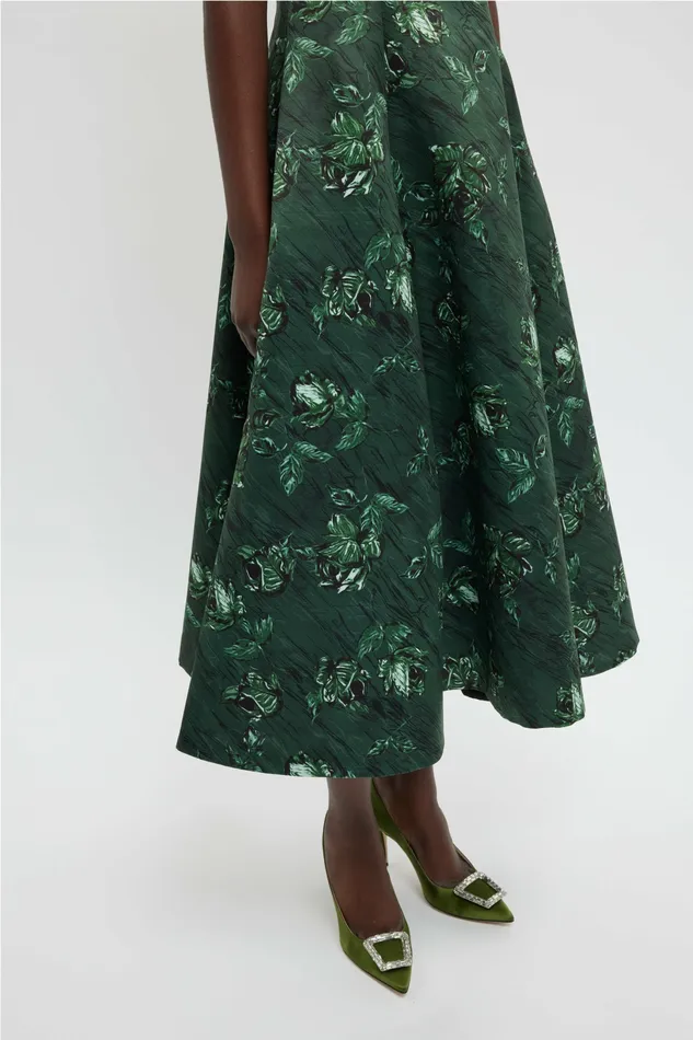 Dresses Mara Dress In Green Roses On Marble Print Taffeta Faille Emilia Wickstead Women