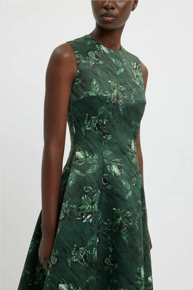 Dresses Mara Dress In Green Roses On Marble Print Taffeta Faille Emilia Wickstead Women