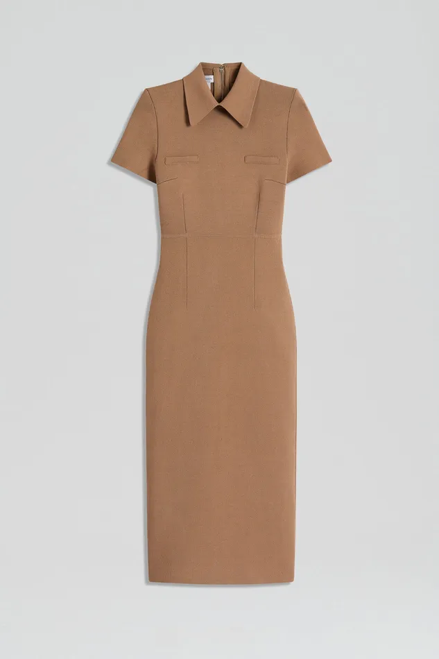 Dresses Scanlan Theodore Women CREPE KNIT COLLAR DRESS CAMEL
