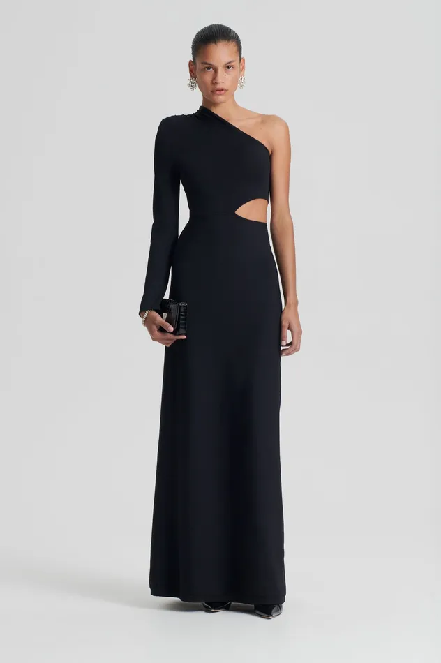 Dresses Scanlan Theodore Women CREPE KNIT ONE SHOULDER GOWN BLACK