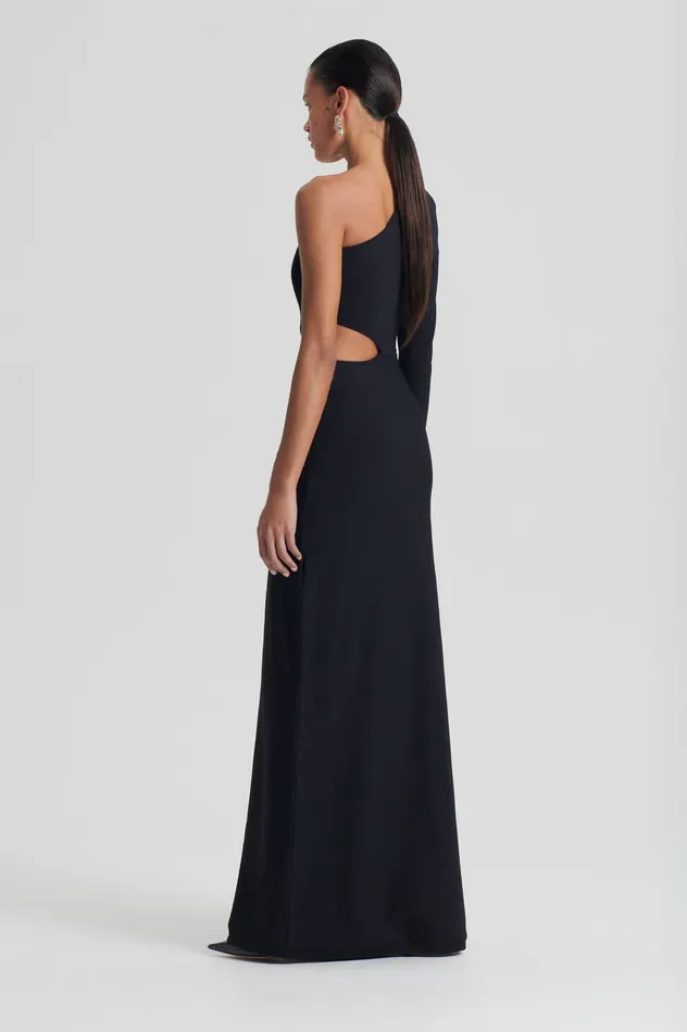 Dresses Scanlan Theodore Women CREPE KNIT ONE SHOULDER GOWN BLACK