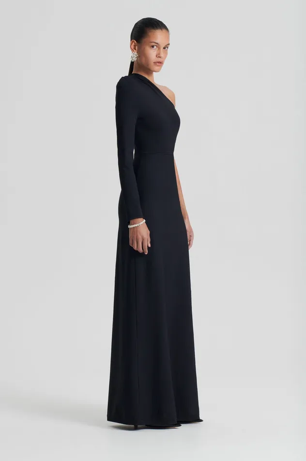 Dresses Scanlan Theodore Women CREPE KNIT ONE SHOULDER GOWN BLACK