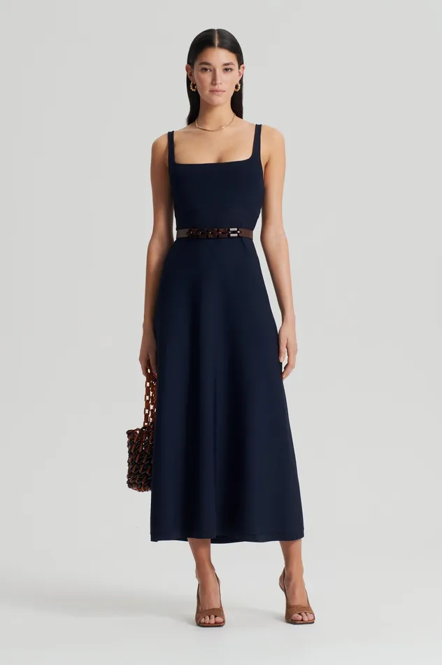 Dresses Scanlan Theodore Women CREPE KNIT SQUARE NECK DRESS NAVY