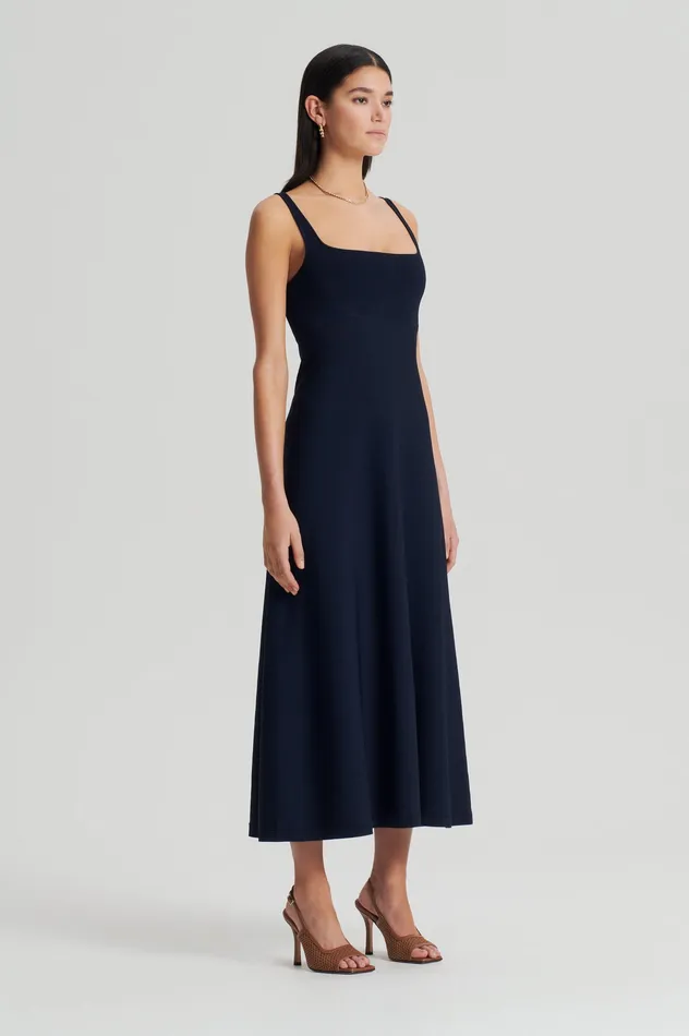 Dresses Scanlan Theodore Women CREPE KNIT SQUARE NECK DRESS NAVY