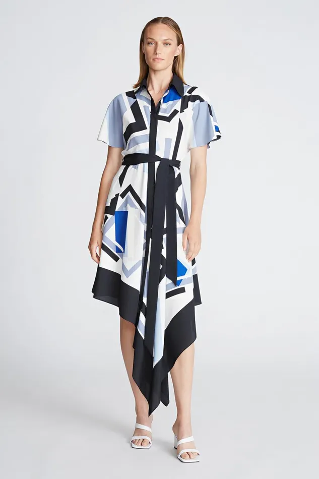 Dresses Women Halston Hadley Dress In Crepe De Chine Geometric Print