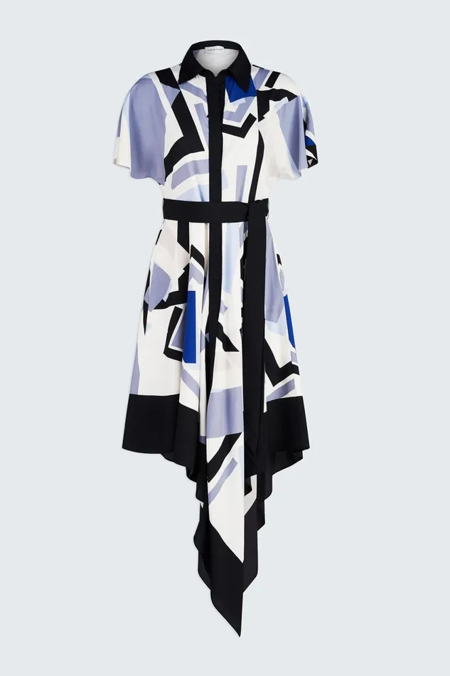 Dresses Women Halston Hadley Dress In Crepe De Chine Geometric Print
