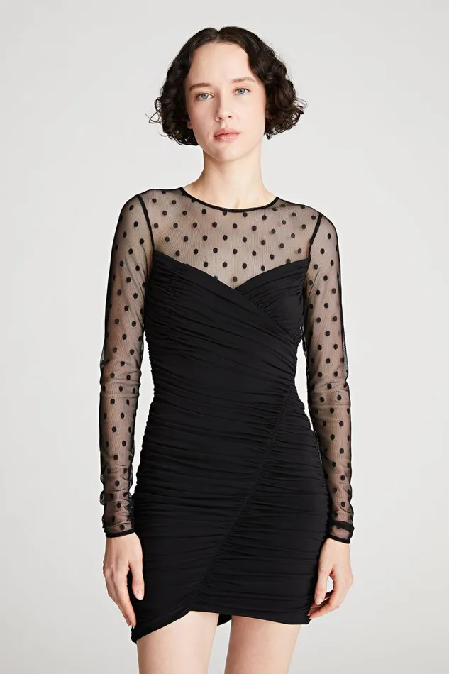 Dresses Women Halston Hilary Dress In Jersey and Mesh Black