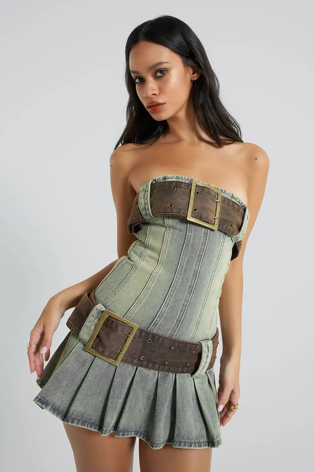 Dresses Women Jaded London Shop Chelsea Denim Kilt Mini Dress