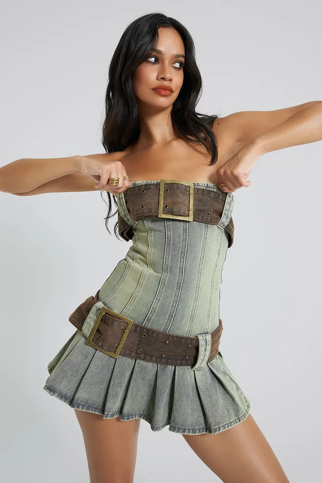 Dresses Women Jaded London Shop Chelsea Denim Kilt Mini Dress
