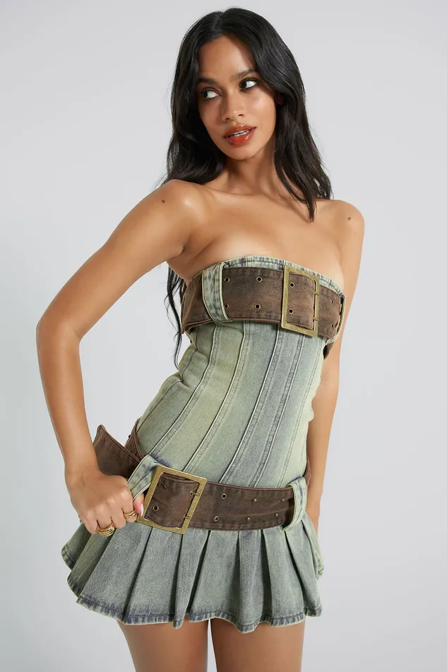 Dresses Women Jaded London Shop Chelsea Denim Kilt Mini Dress