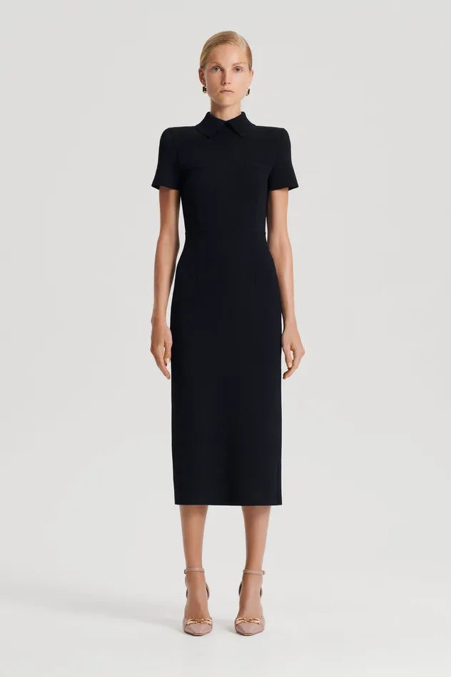 Dresses Women Scanlan Theodore CREPE KNIT COLLAR DRESS BLACK