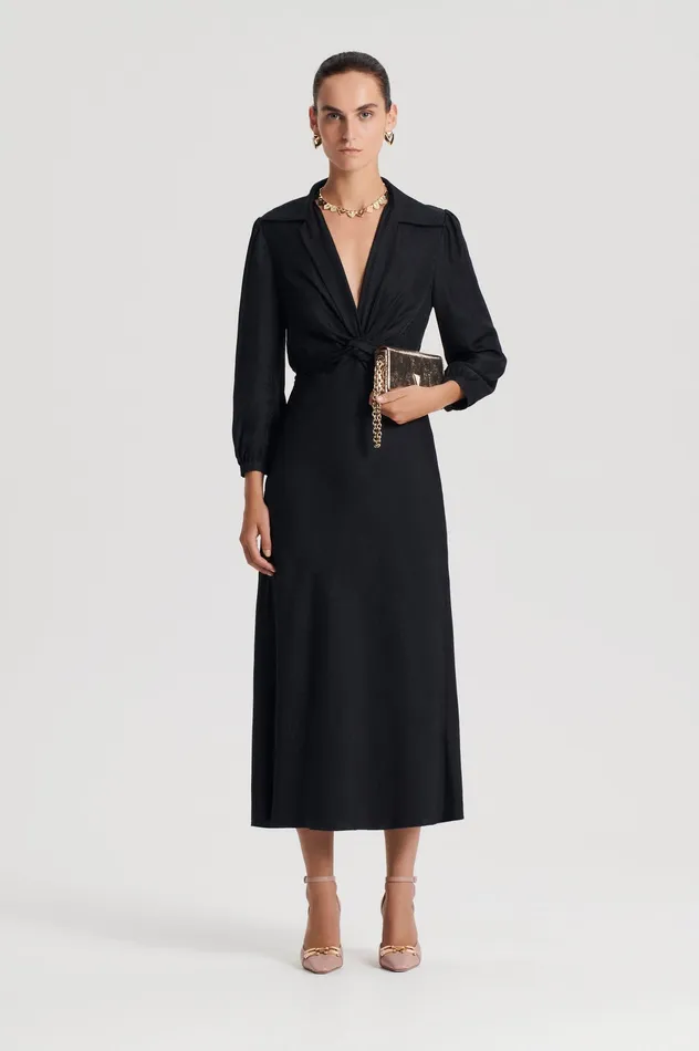 Dresses Women Scanlan Theodore SILK TURBAN TWIST DRESS BLACK