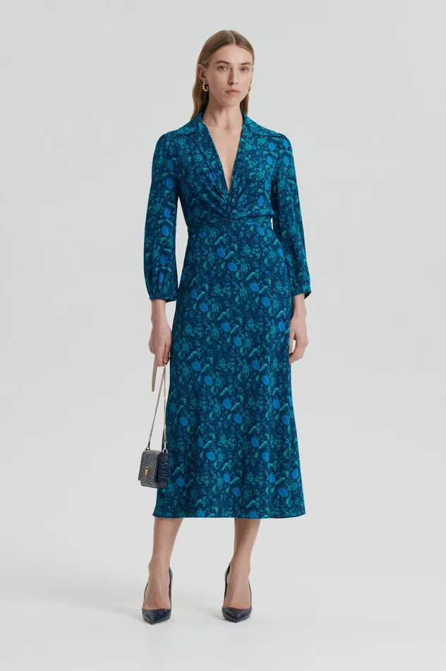Dresses Women SILK BOTANICAL DRESS NAVY Scanlan Theodore