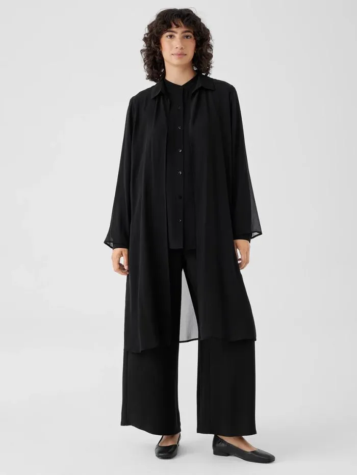 Eileen Fisher Extended Sizing 1X3X Crinkled Sheer Silk Classic Collar Jacket Black 8211 Shop