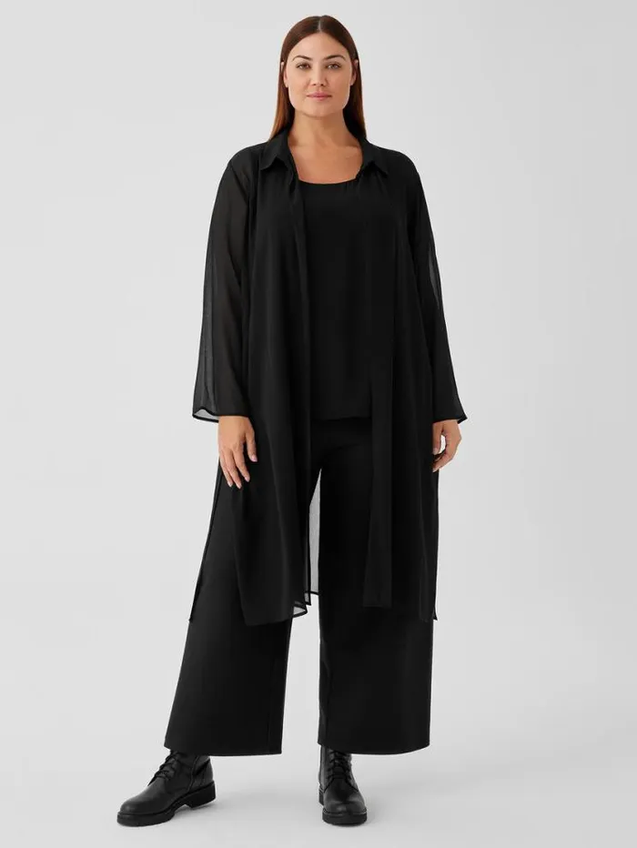 Eileen Fisher Extended Sizing 1X3X Crinkled Sheer Silk Classic Collar Jacket Black 8211 Shop