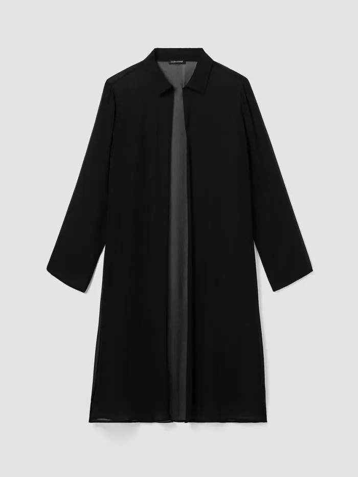 Eileen Fisher Extended Sizing 1X3X Crinkled Sheer Silk Classic Collar Jacket Black 8211 Shop