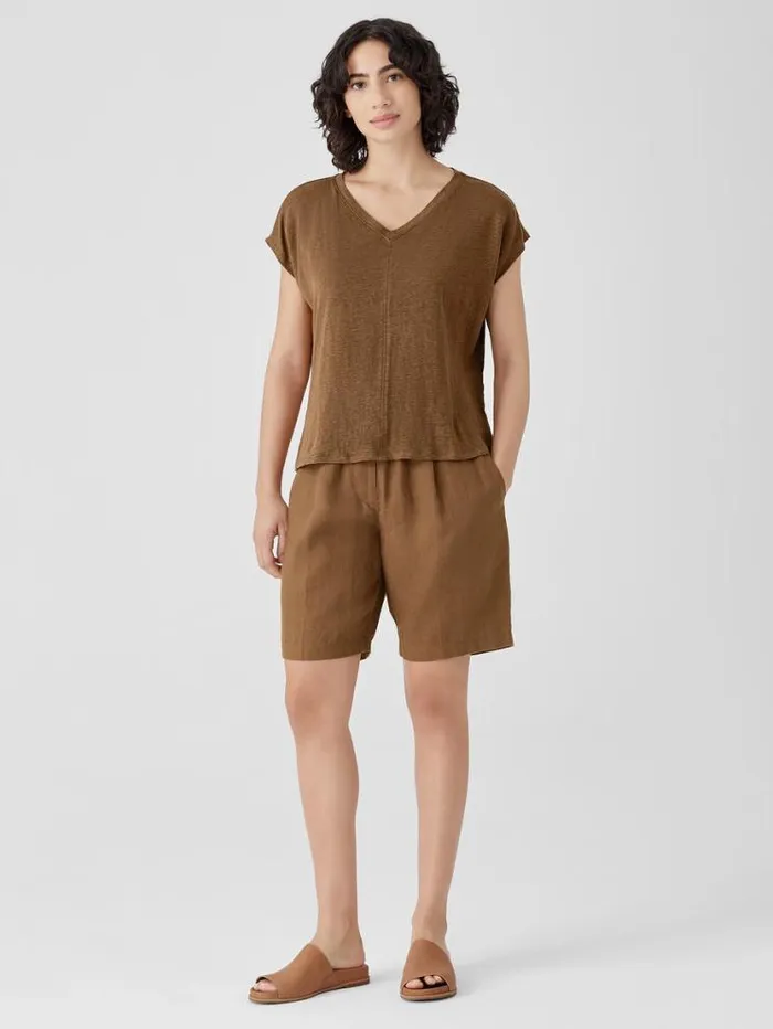 Eileen Fisher Petite Organic Linen Jersey VNeck Tee Bronze 8211 Shop
