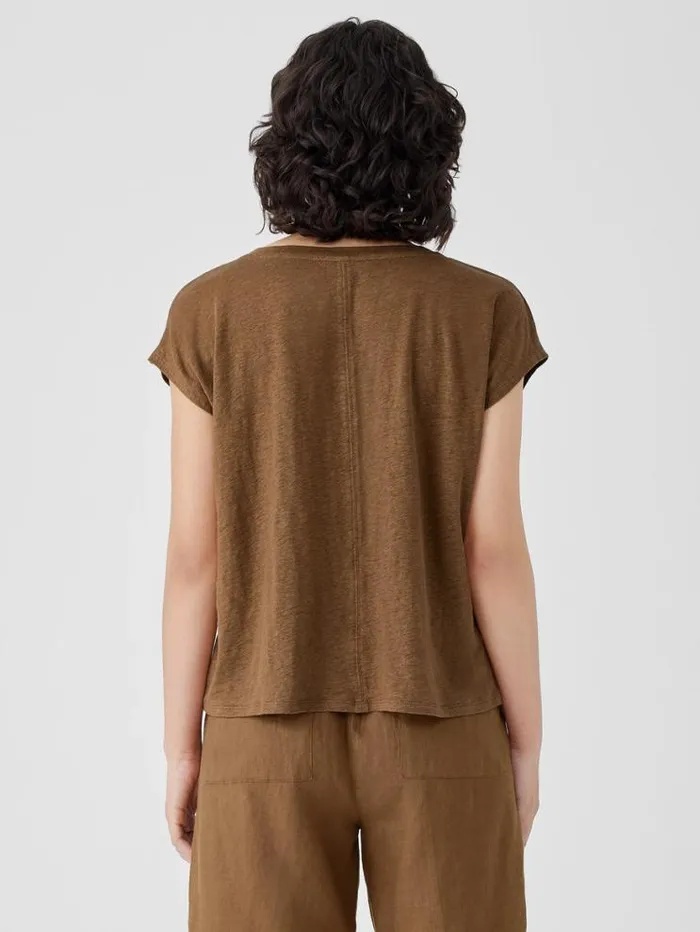 Eileen Fisher Petite Organic Linen Jersey VNeck Tee Bronze 8211 Shop