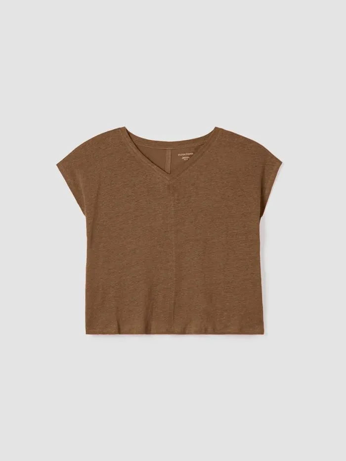 Eileen Fisher Petite Organic Linen Jersey VNeck Tee Bronze 8211 Shop