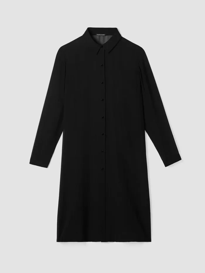 Eileen Fisher Petite Sheer Silk Georgette Classic Collar Long Shirt Black 8211 Shop