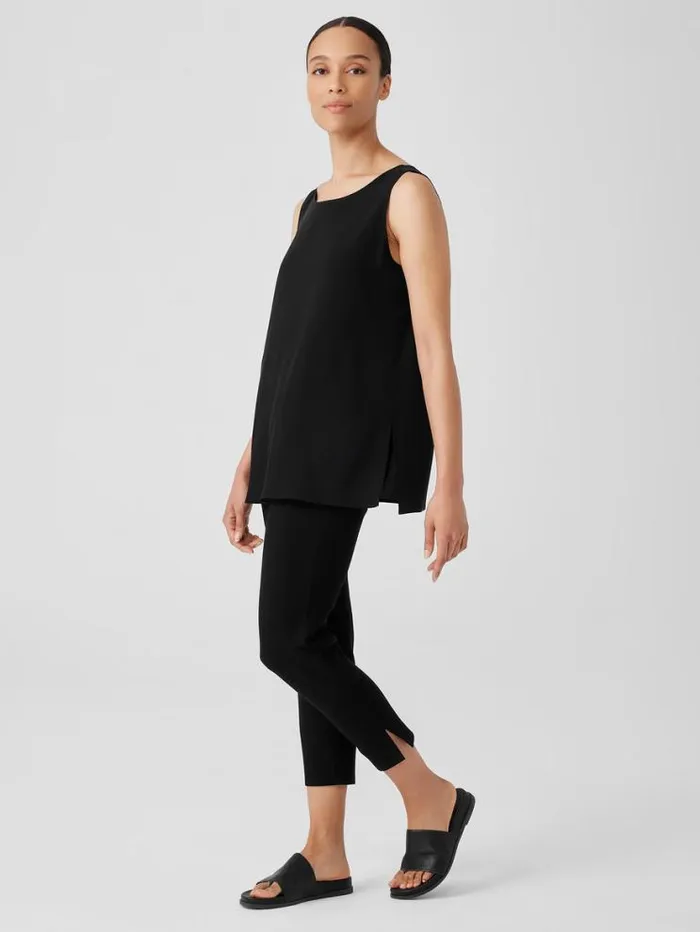 Eileen Fisher Petite Silk Georgette CrepeBallet Neck Long Tank Black 8211 Shop