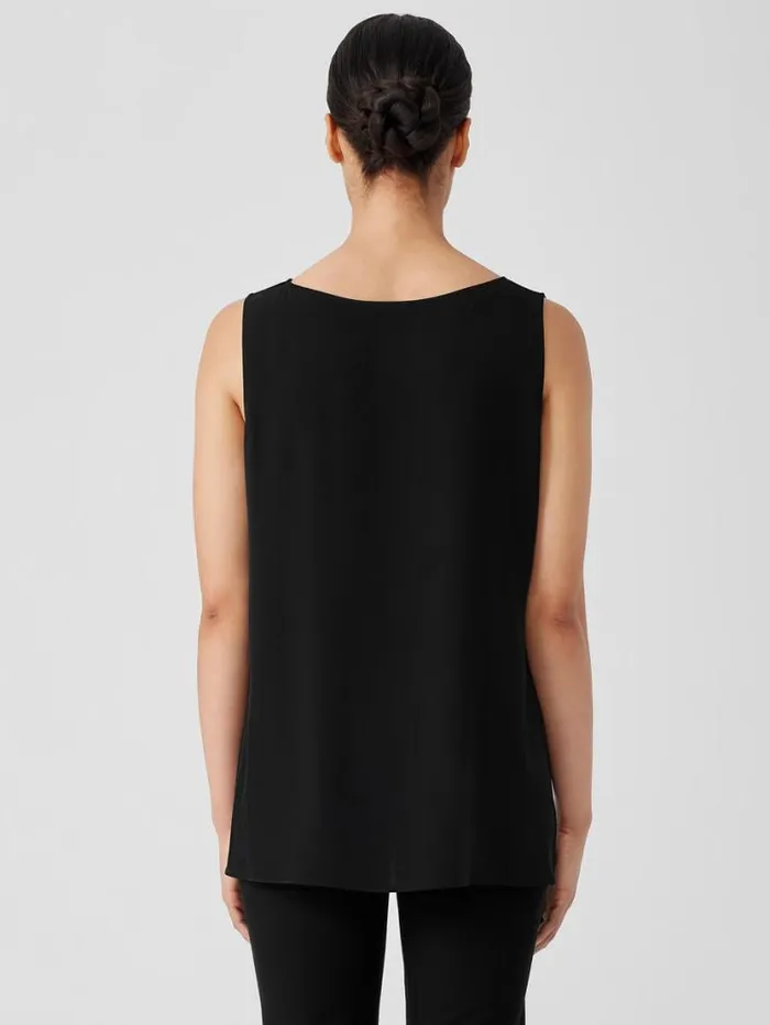 Eileen Fisher Petite Silk Georgette CrepeBallet Neck Long Tank Black 8211 Shop