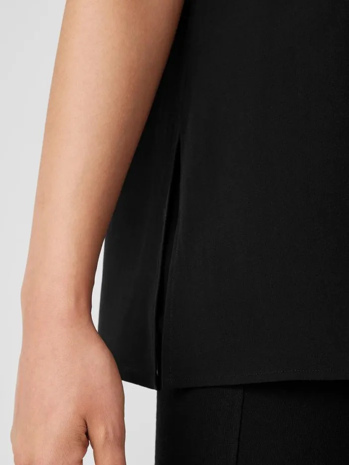 Eileen Fisher Petite Silk Georgette CrepeBallet Neck Long Tank Black 8211 Shop
