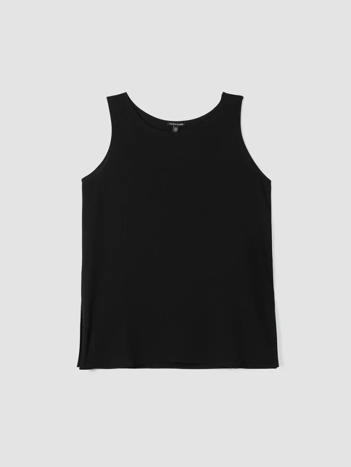 Eileen Fisher Petite Silk Georgette CrepeBallet Neck Long Tank Black 8211 Shop
