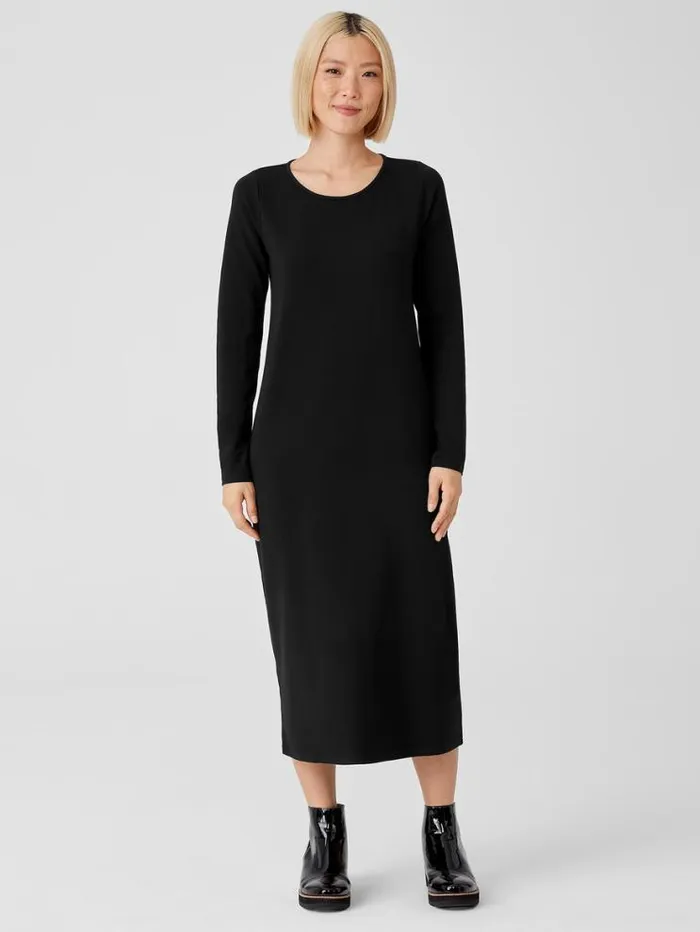 Eileen Fisher Petite Stretch Jersey Knit Jewel Neck Dress Black 8211 Shop