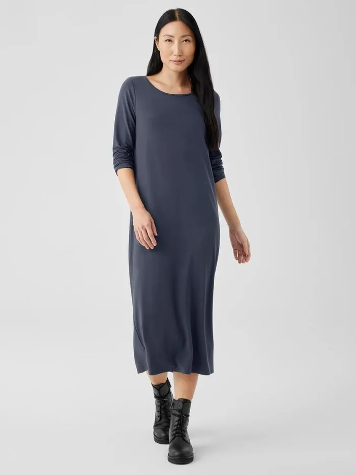 Eileen Fisher Petite Stretch Jersey Knit Jewel Neck Dress Ocean 8211 Shop