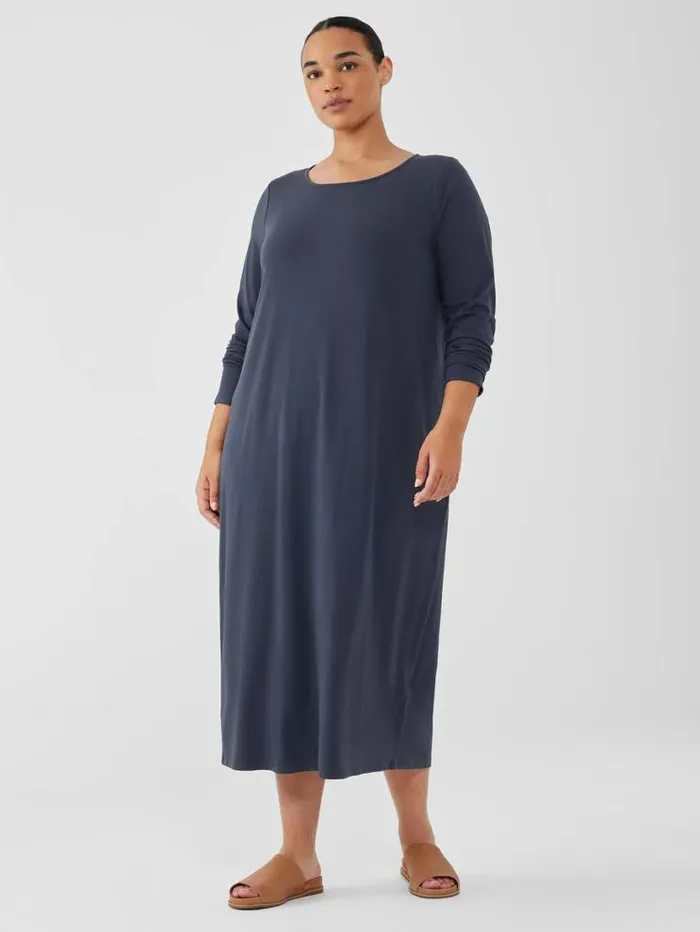 Eileen Fisher Petite Stretch Jersey Knit Jewel Neck Dress Ocean 8211 Shop