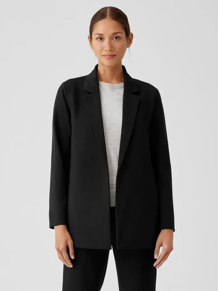 Eileen Fisher Petite Washable Flex Ponte Notch Collar Long Blazer Black 8211 Shop