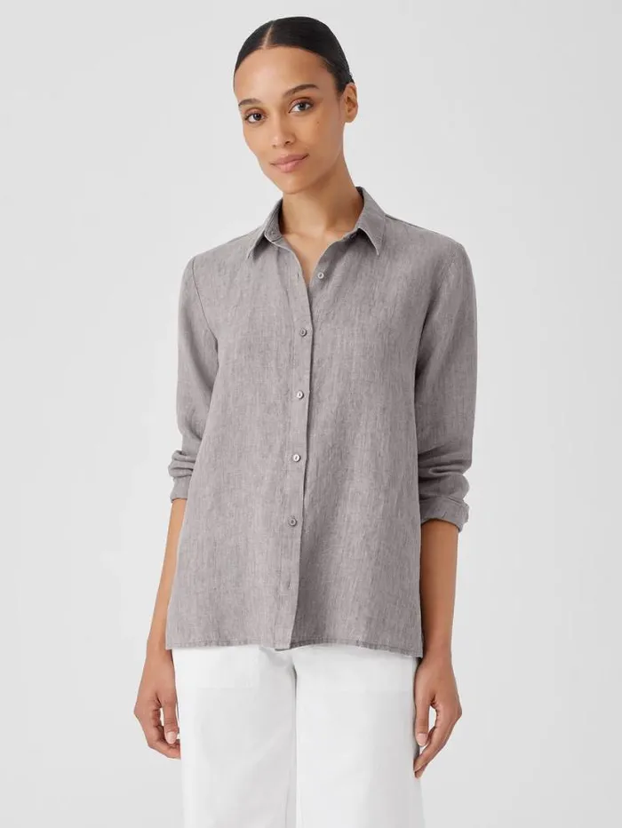 Eileen Fisher Petite Washed Organic Linen Dlav Classic Collar Shirt Stone 8211 Shop