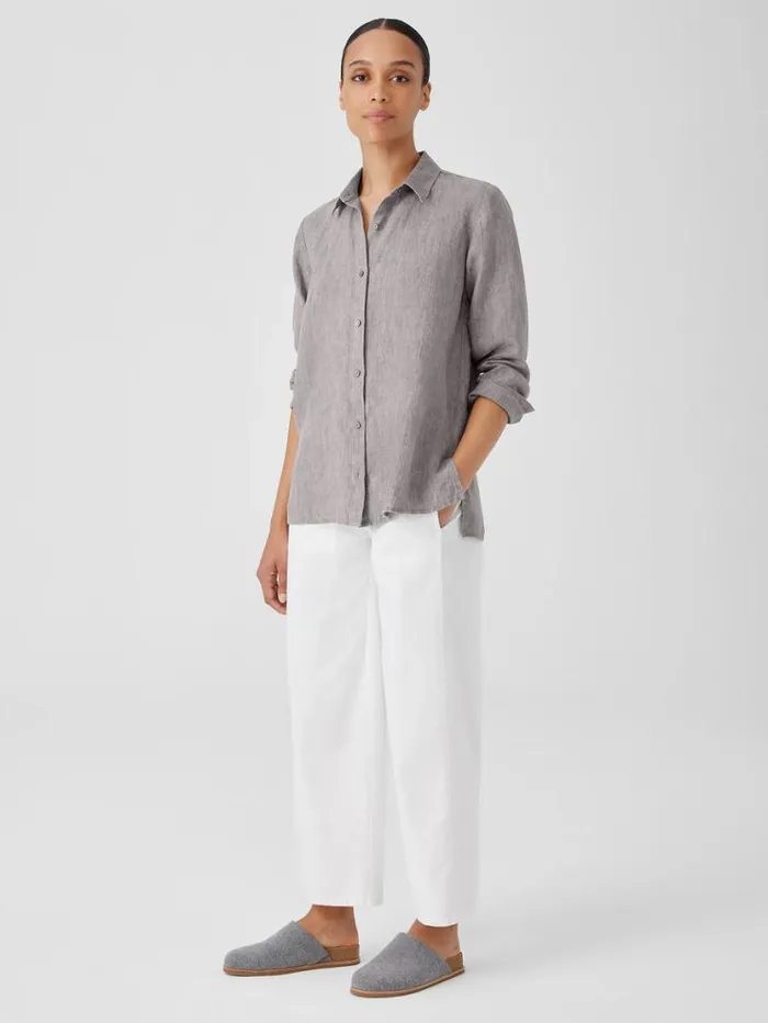 Eileen Fisher Petite Washed Organic Linen Dlav Classic Collar Shirt Stone 8211 Shop
