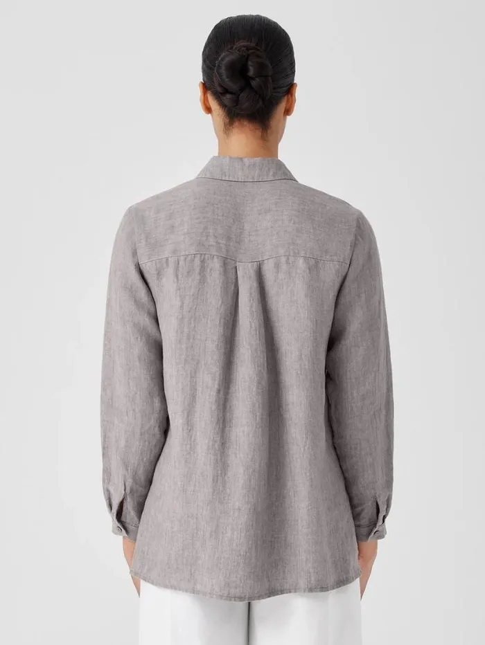 Eileen Fisher Petite Washed Organic Linen Dlav Classic Collar Shirt Stone 8211 Shop