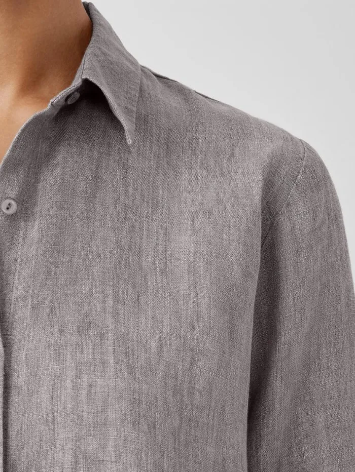 Eileen Fisher Petite Washed Organic Linen Dlav Classic Collar Shirt Stone 8211 Shop