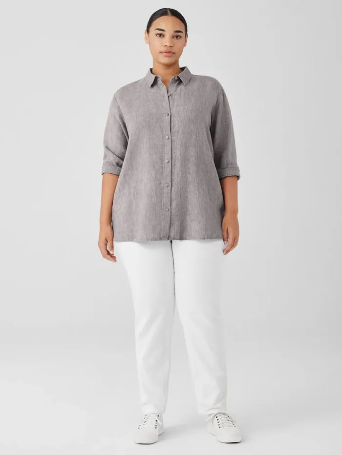Eileen Fisher Petite Washed Organic Linen Dlav Classic Collar Shirt Stone 8211 Shop