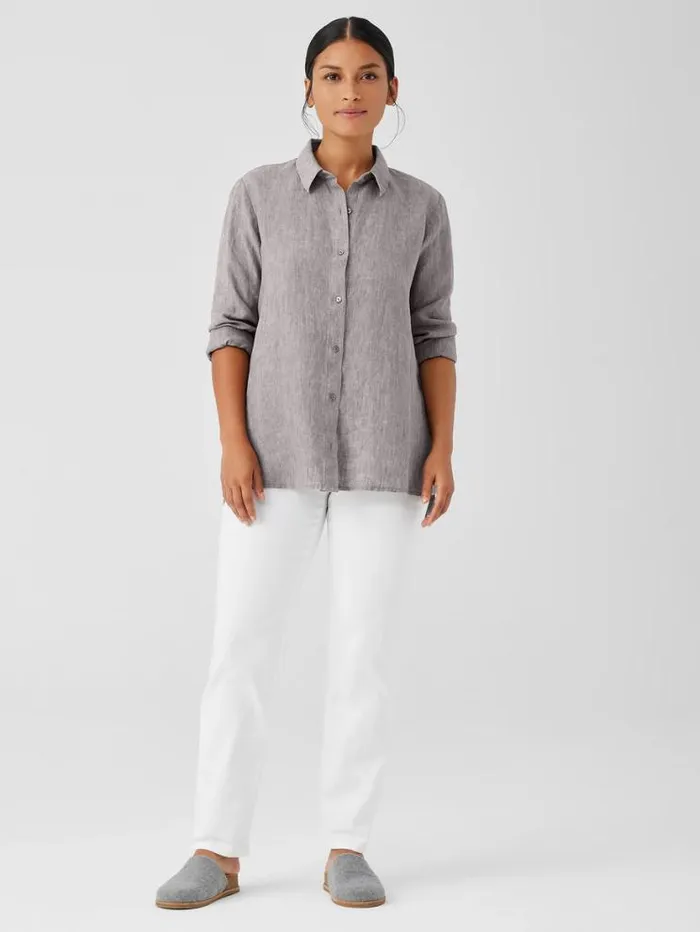 Eileen Fisher Petite Washed Organic Linen Dlav Classic Collar Shirt Stone 8211 Shop