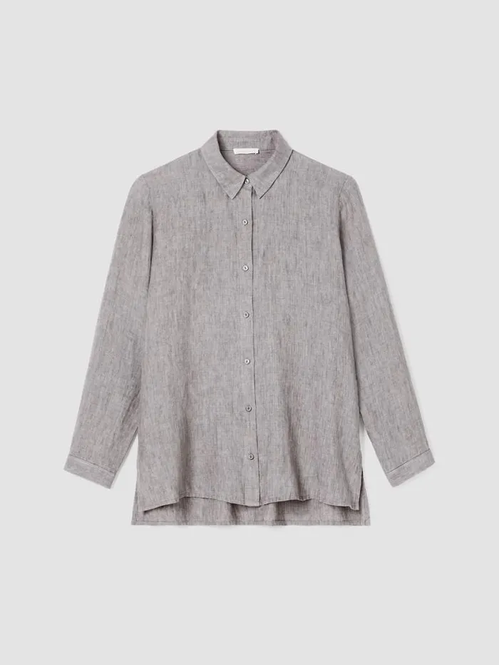 Eileen Fisher Petite Washed Organic Linen Dlav Classic Collar Shirt Stone 8211 Shop