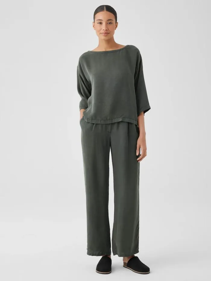 Eileen Fisher Sweaters and Cardigans Sandwashed Twill Wide Trouser Pant Ocean 8211 Shop