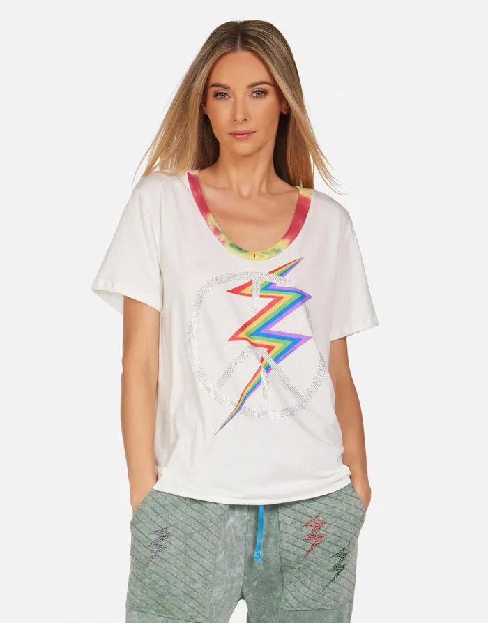 Elara Crystal Lightning Peace Milk Primary Tie Dye Women039s Lauren Moshi Short Sleeve