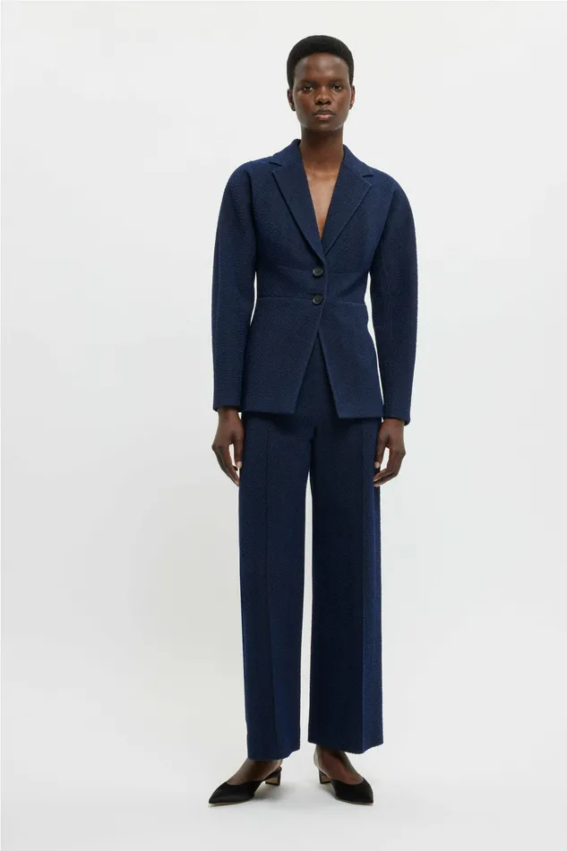 Emilia Wickstead Daffy Trousers In Dark Navy Cotton Boucle Women Trousers Emilia Wickstead Daffy Trousers In Dark Navy Cotton Boucle Women Trousers