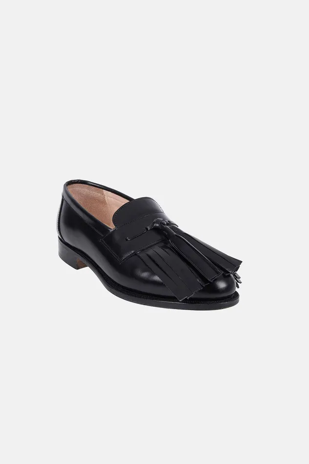 Emilia Wickstead Denim Women Grenson X Emilia Wickstead Grenda Tassel Front Loafer in Black Leather